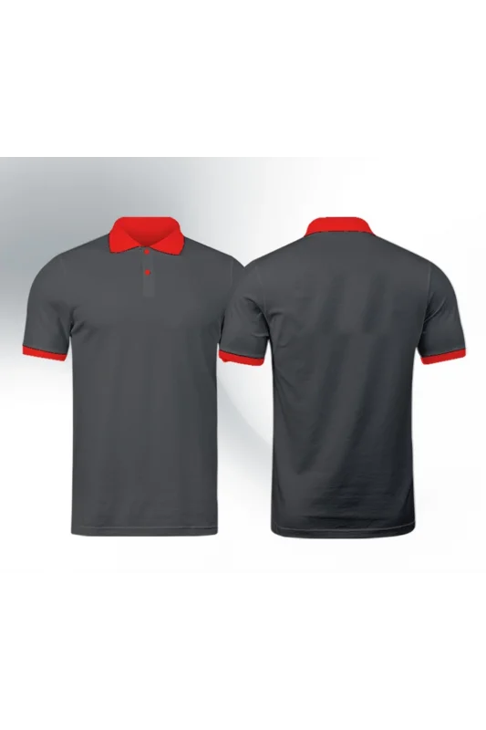 Füme Polo Yaka Tişört Kırmızı Yakalı Çift Renkli