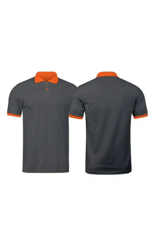 Füme Polo Yaka Tişört Turuncu Yakalı Çift Renklii