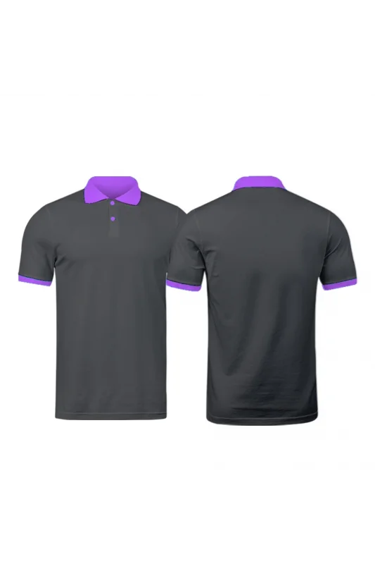 Füme Polo Yaka Tişört Mor Yakalı Çift Renkli