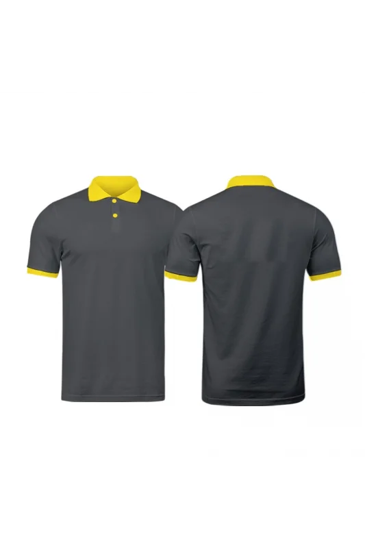 FÜME Polo Yaka Tişört Sarı Yakalı Çift Renkli