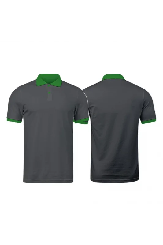 Füme Polo Yaka Tişört Yeşil Yakalı Çift Renkli
