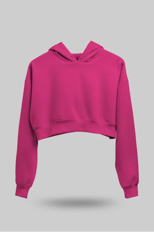Fuşya Kadın Crop Hoodie Kapüşonlu Sweatshirt