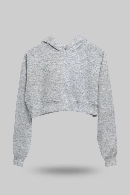 Gri Kadın Crop Hoodie Kapüşonlu Sweatshirt