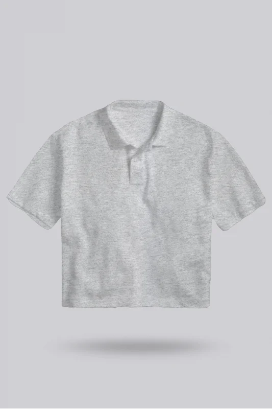 Gri Kadın Crop Polo Yaka Tişört