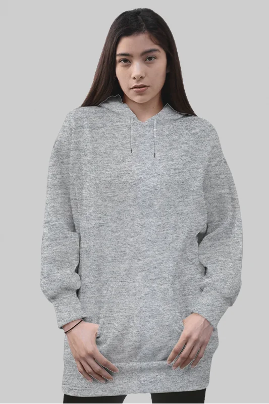 Gri Kadın Uzun Hoodie Kapüşonlu Sweatshirt