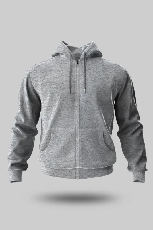 GRİ KAPÜŞONLU FERMUARLI SWEATSHİRT
