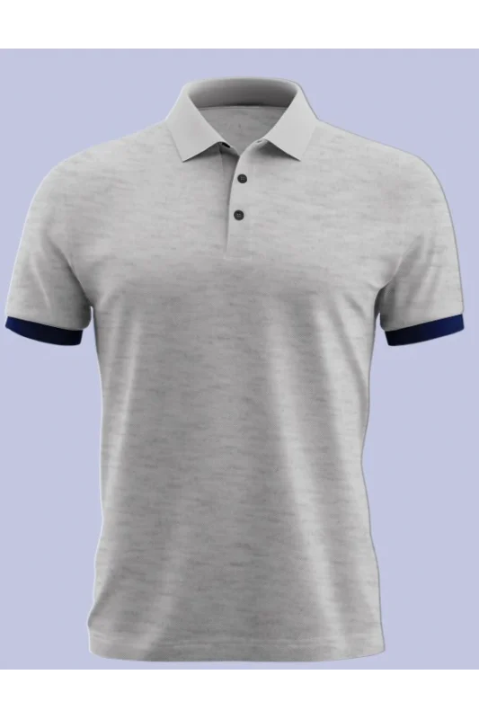 Gri Polo Yaka T-Shirt Kol Ucu Koyu Lacivert