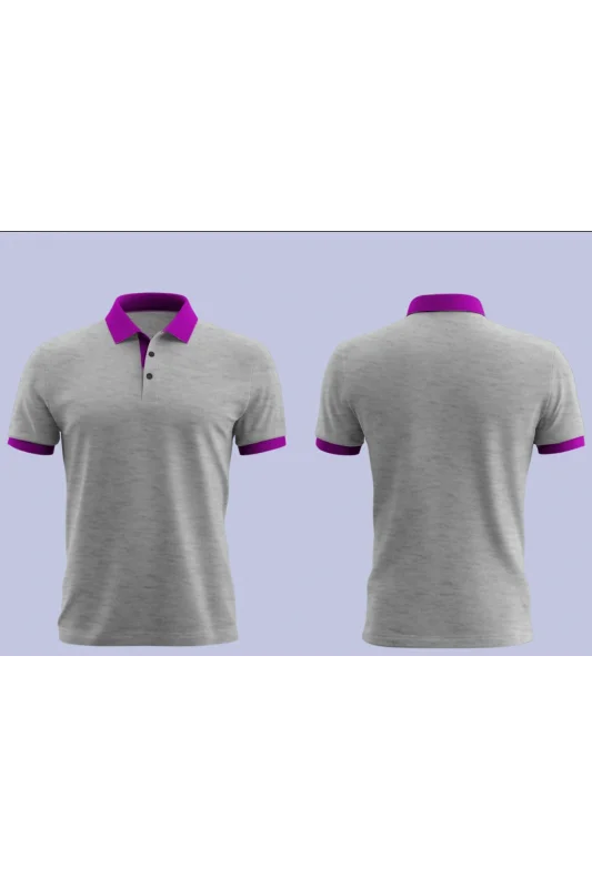 Gri Polo Yaka T-Shirt Mor yakalı