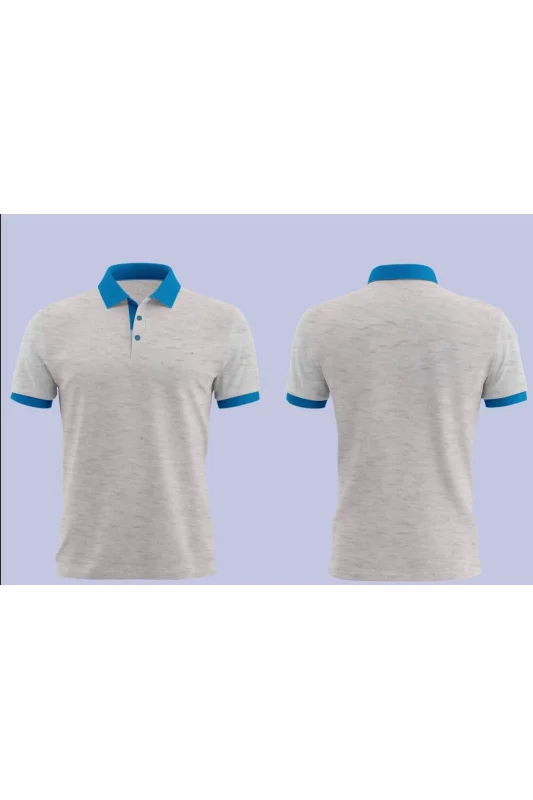 Gri Polo Yaka T-Shirt Turkuaz yakalı