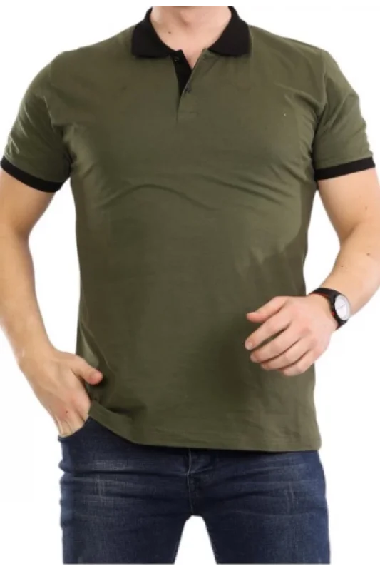 Haki Polo Yaka Tişört Siyah Yakalı Çift Renkli