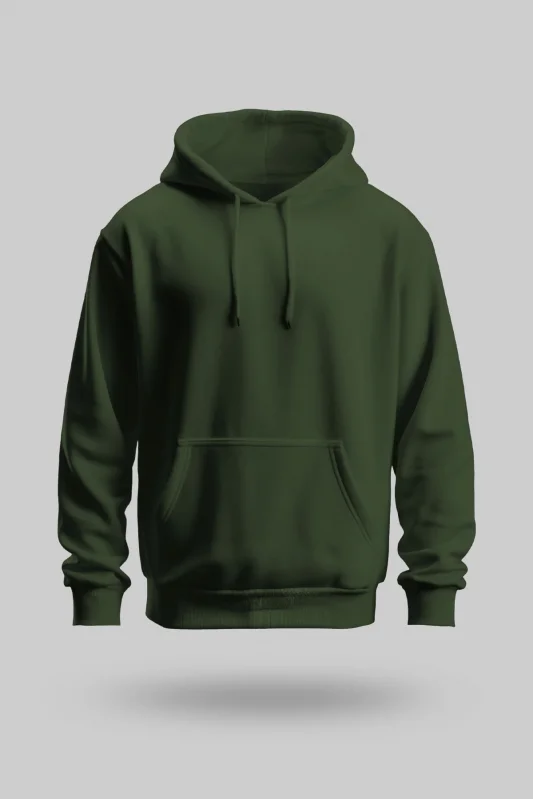 Haki Yeşili 2 İplik İnce Kumaş Unisex Kapşonlu Sweatshirt