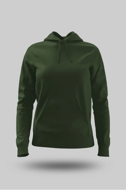 Haki Yeşili Kadın Kapüşonlu Hoodie Sweatshirt