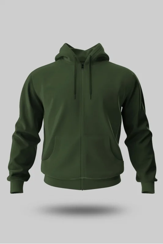 HAKİ YEŞİLİ KAPÜŞONLU FERMUARLI SWEATSHİRT