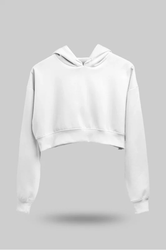 Beyaz Kadın Crop Hoodie Kapüşonlu Sweatshirt