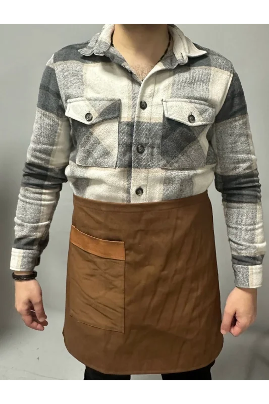 Kahverengi Deri Deytaylı Yarım Mutfak Önlüğü