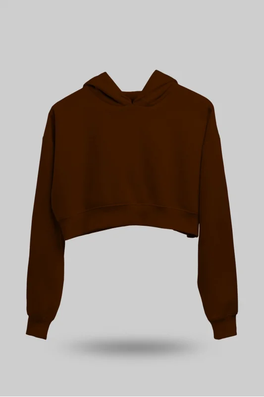 Kahverengi Kadın Crop Hoodie Kapüşonlu Sweatshirt