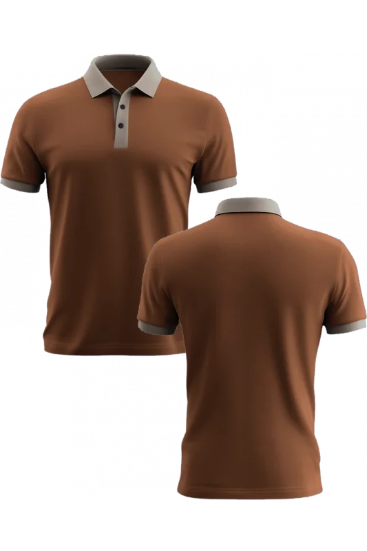 Kahverengi Polo Yaka Tişört Krem Yakalı Çift Renkli