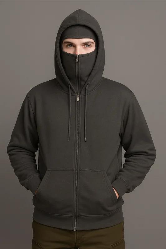 Kar Maskeli Kışlık Fermuarlı Kapşonlu Füme Sweatshirt