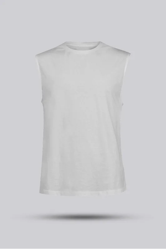 Beyaz Kesik Kol Unisex Tişört