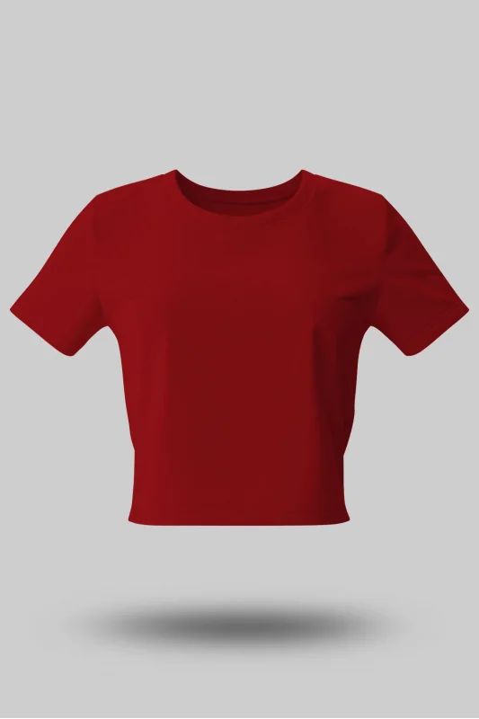 Kırmızı Kadın Crop Basic Tişört
