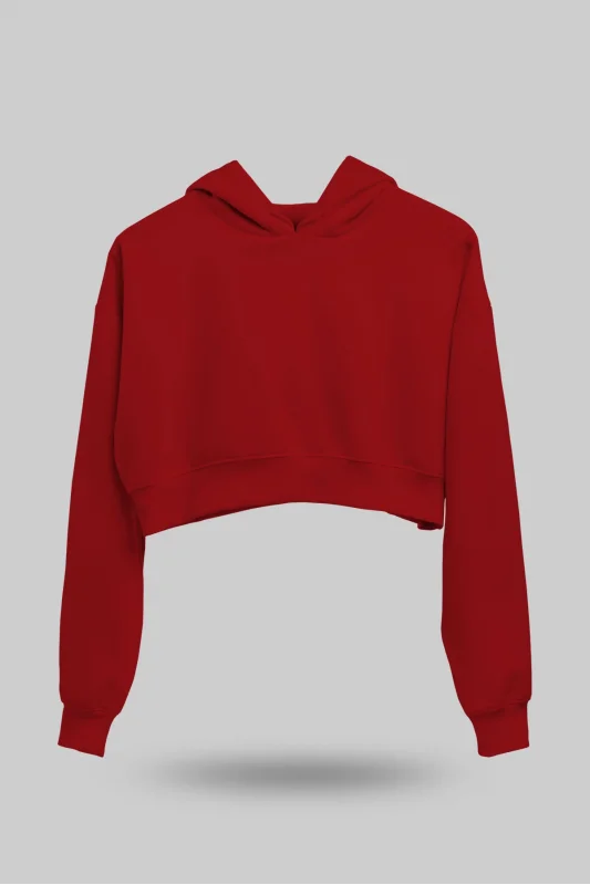 Kırmızı Kadın Crop Hoodie Kapüşonlu Sweatshirt