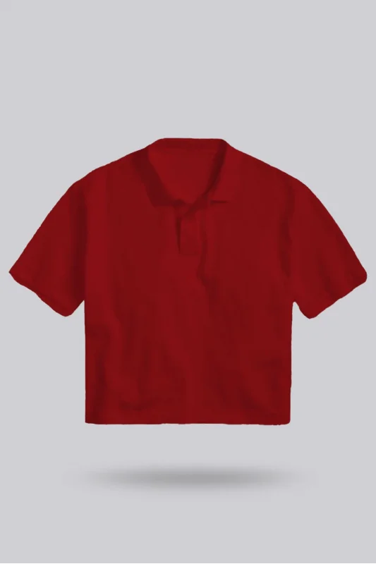 Kırmızı Kadın Crop Polo Yaka Tişört