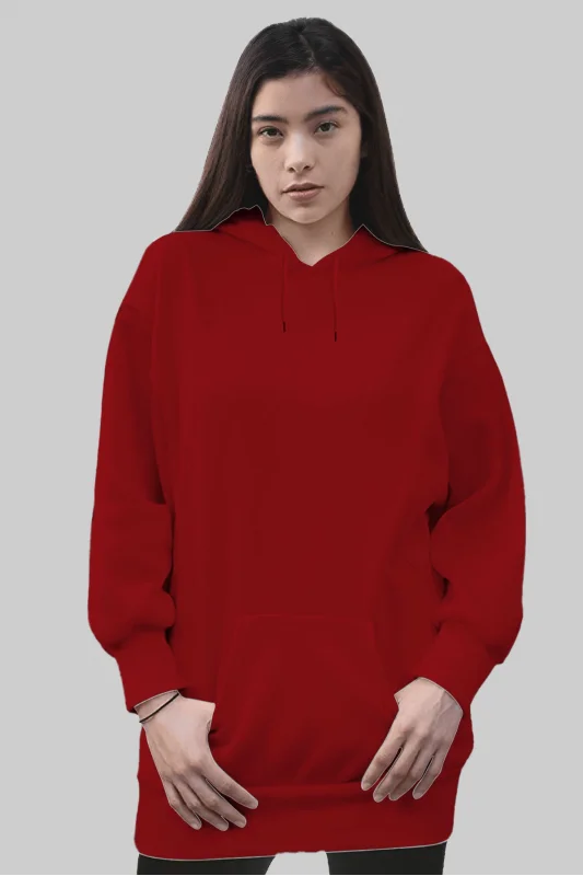Kırmızı Kadın Uzun Hoodie Kapüşonlu Sweatshirt