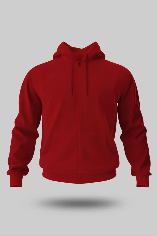 KIRMIZI KAPÜŞONLU FERMUARLI SWEATSHİRT