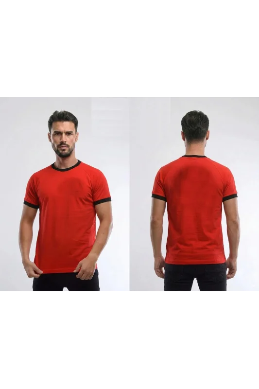 Kırmızı Siyah Bisiklet Yaka Tişört