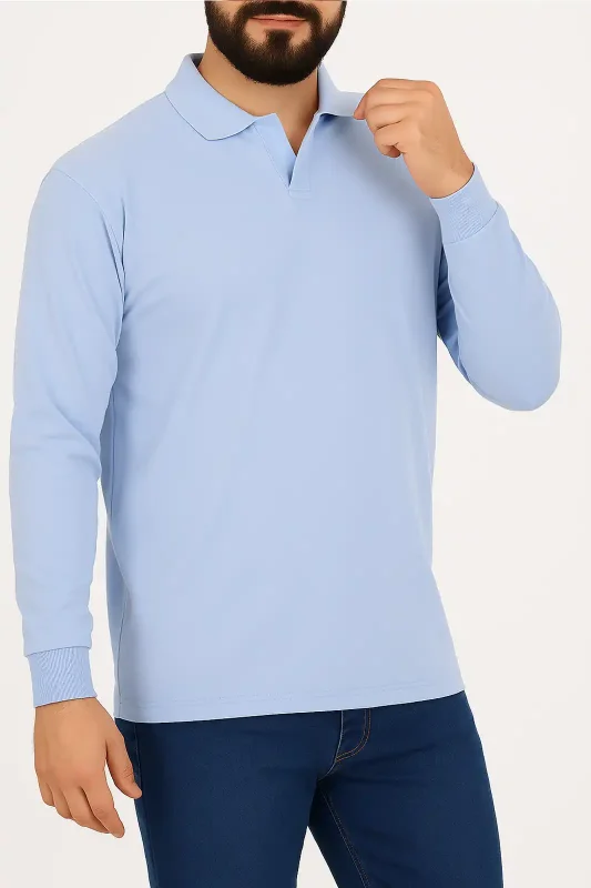 Kışlık Polo Yaka İçi Şardonlu Buz Mavisi