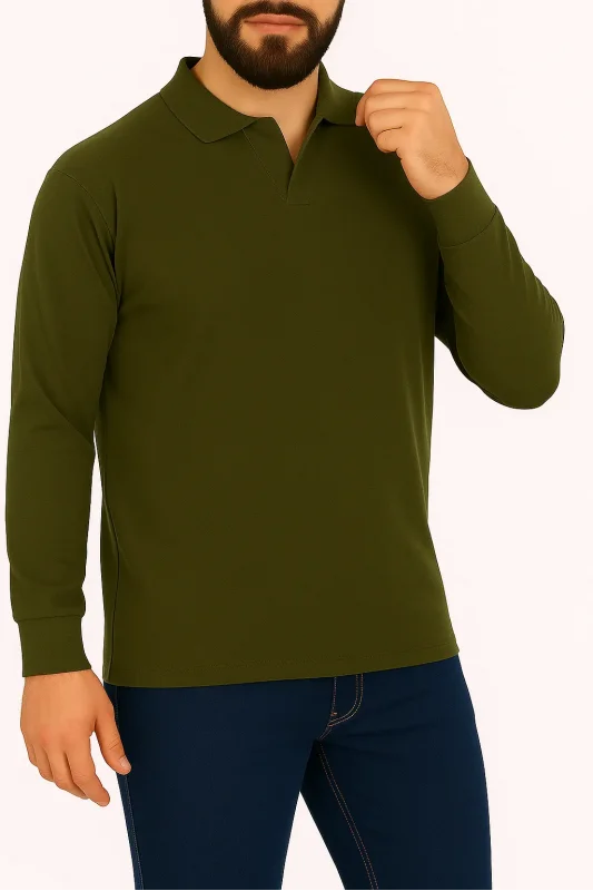 Kışlık Polo Yaka İçi Şardonlu Haki Yeşili
