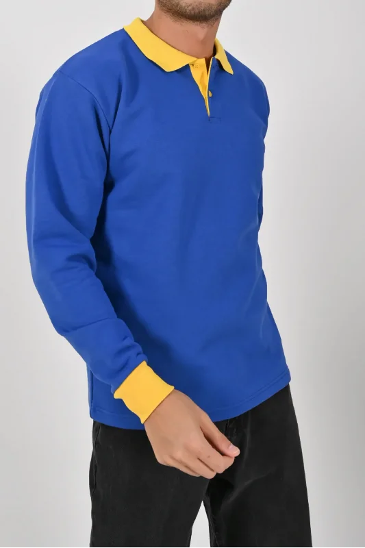 Kışlık Sax Polo Yaka Sweatshirt Sarı Yakalı