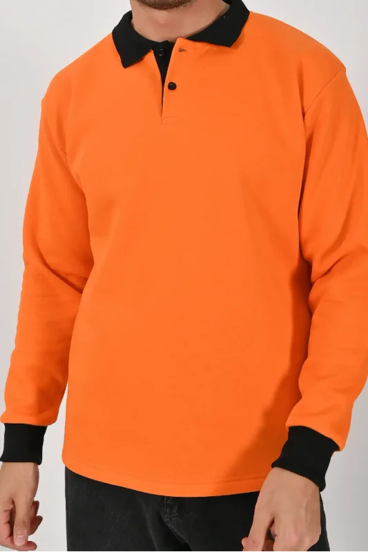 Kışlık Turuncu Polo Yaka Sweatshirt Siyah Yakalı