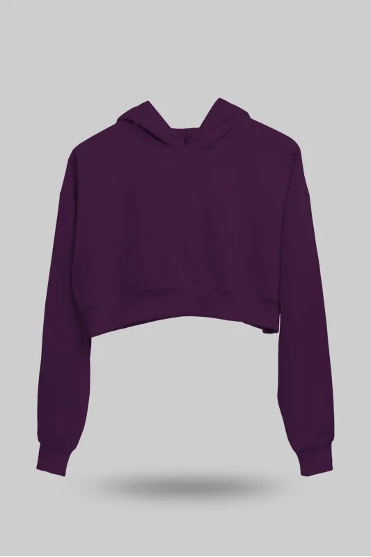 Koyu Mor Kadın Crop Hoodie Kapüşonlu Sweatshirt