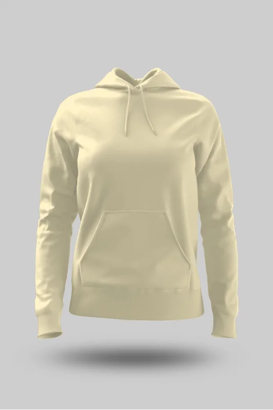Krem Kadın Kapüşonlu Hoodie Sweatshirt