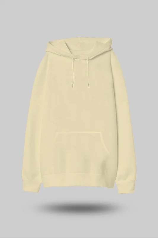 Krem Oversize Unisex Kapüşonlu Sweatshirt