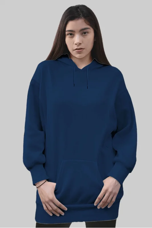 Lacivert Kadın Uzun Hoodie Kapüşonlu Sweatshirt