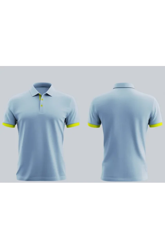 Mavi Polo Yaka T-Shirt Sarı kol Bantlı