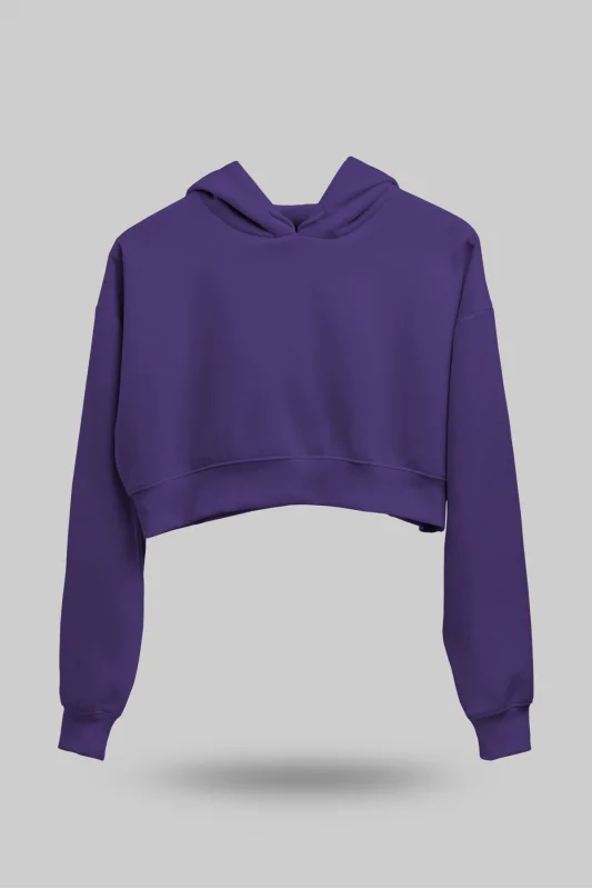 Mor Kadın Crop Hoodie Kapüşonlu Sweatshirt