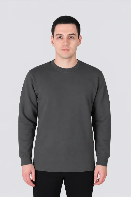 Openend 2 iplik Kapşonsuz Sweatshirt FÜME