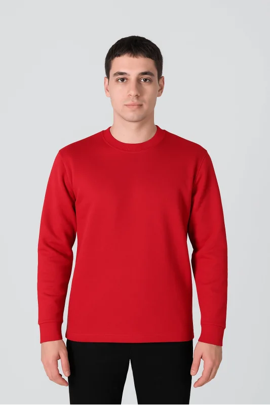 Openend 2 iplik Kapşonsuz Sweatshirt KIRMIZI