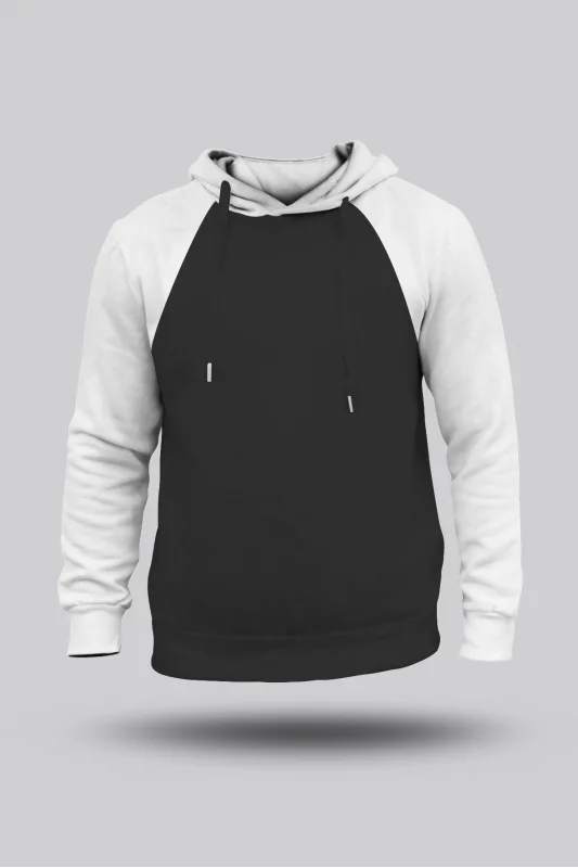 Siyah- Beyaz Orjinal Reglan Hoodie Unisex Kapüşonlu Sweatshirt
