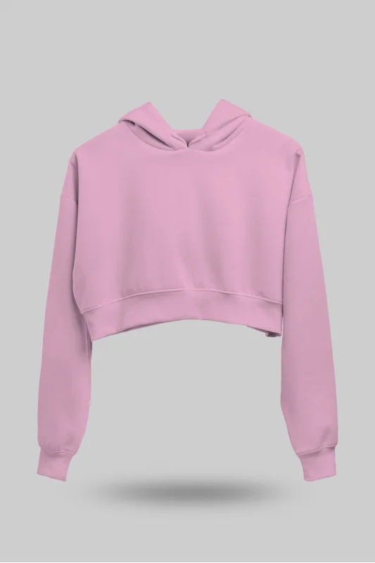Pembe Kadın Crop Hoodie Kapüşonlu Sweatshirt