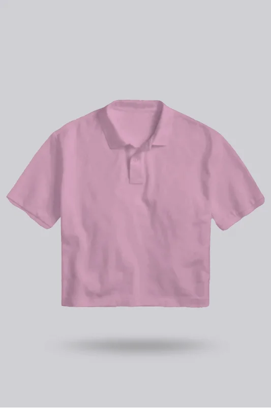 Pembe Kadın Crop Polo Yaka Tişört