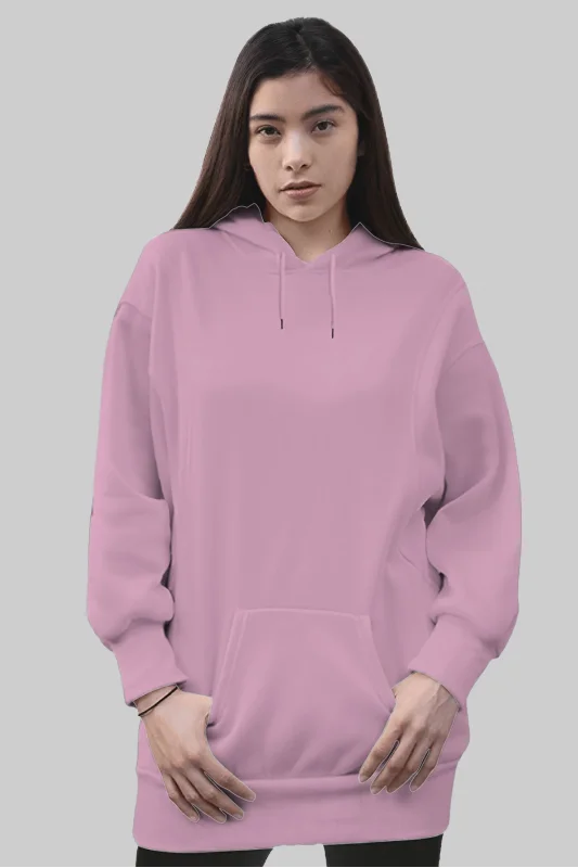 Pembe Kadın Uzun Hoodie Kapüşonlu Sweatshirt