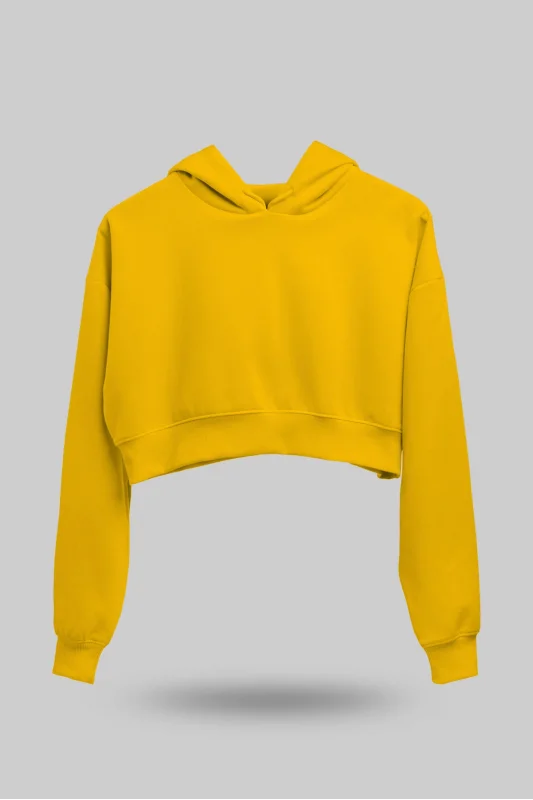 Sarı Kadın Crop Hoodie Kapüşonlu Sweatshirt