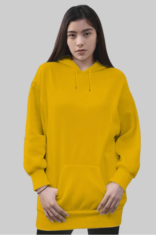 Sarı Kadın Uzun Hoodie Kapüşonlu Sweatshirt