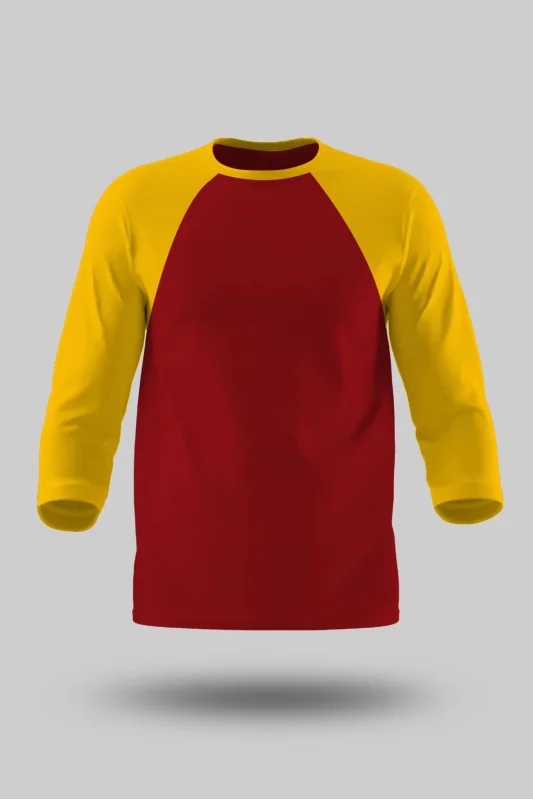Sarı-Kırmızı Orijinal Reglan 3/4 Kol Unisex Tişört