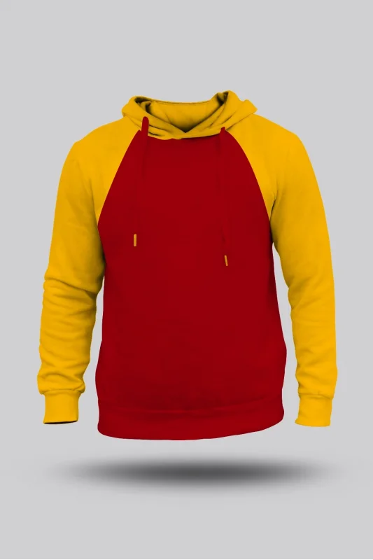 Sarı-Kırmızı Orjinal Reglan Hoodie Unisex Kapüşonlu Sweatshirt