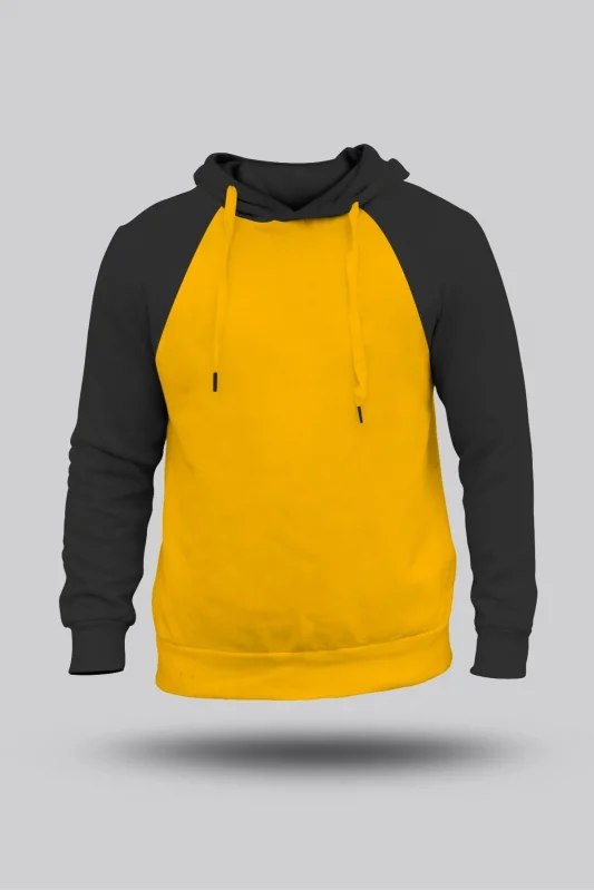 Sarı-Siyah Orjinal Reglan Hoodie Unisex Kapüşonlu Sweatshirt